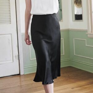 Quince Washable Silk Midi Skirt Black Size Small Spring Summer 100% silk